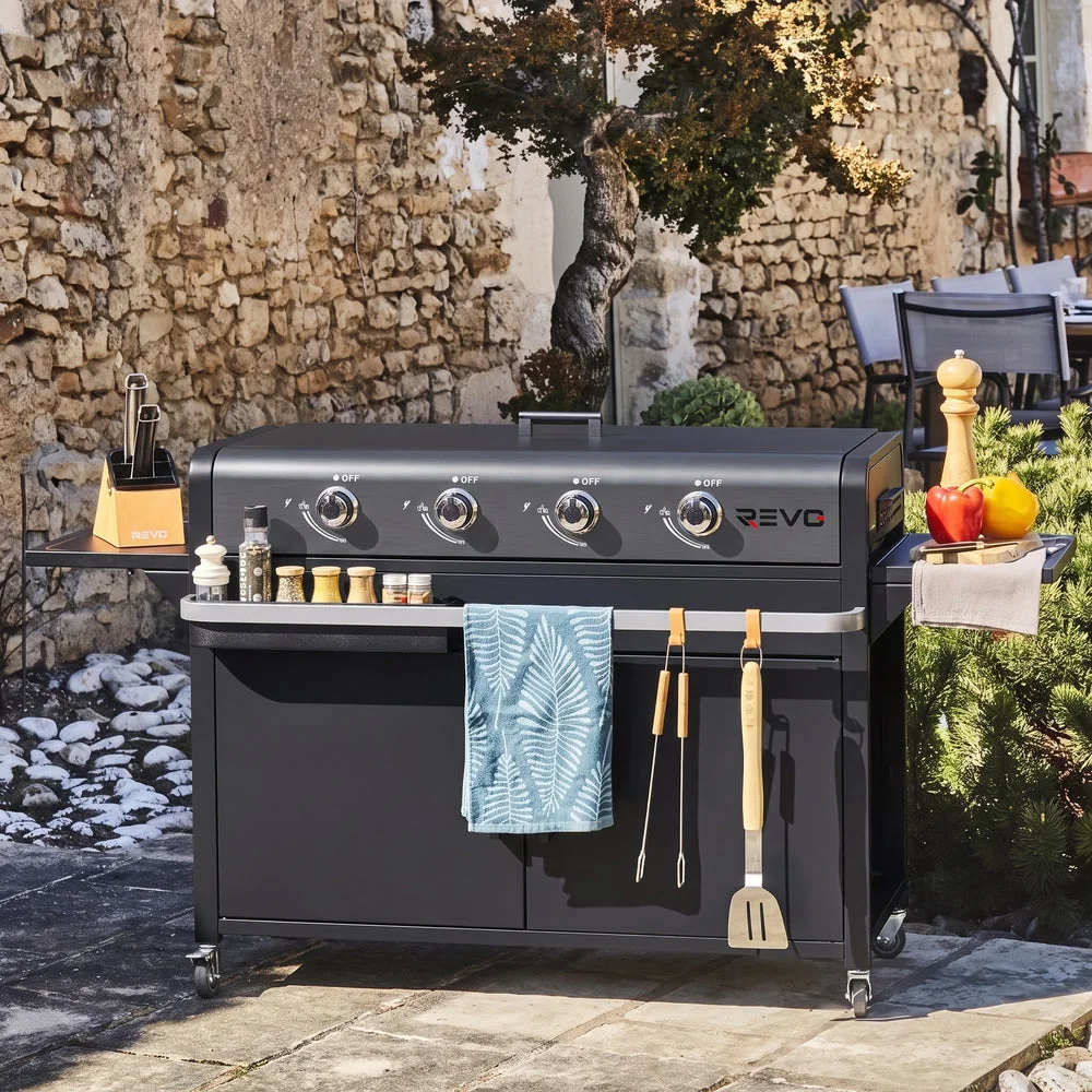 Plancha Gaz REVO Cordoba XL – Plaque Inox – 4 Brûleurs – Chariot Inclus – 9,6 kW - 3