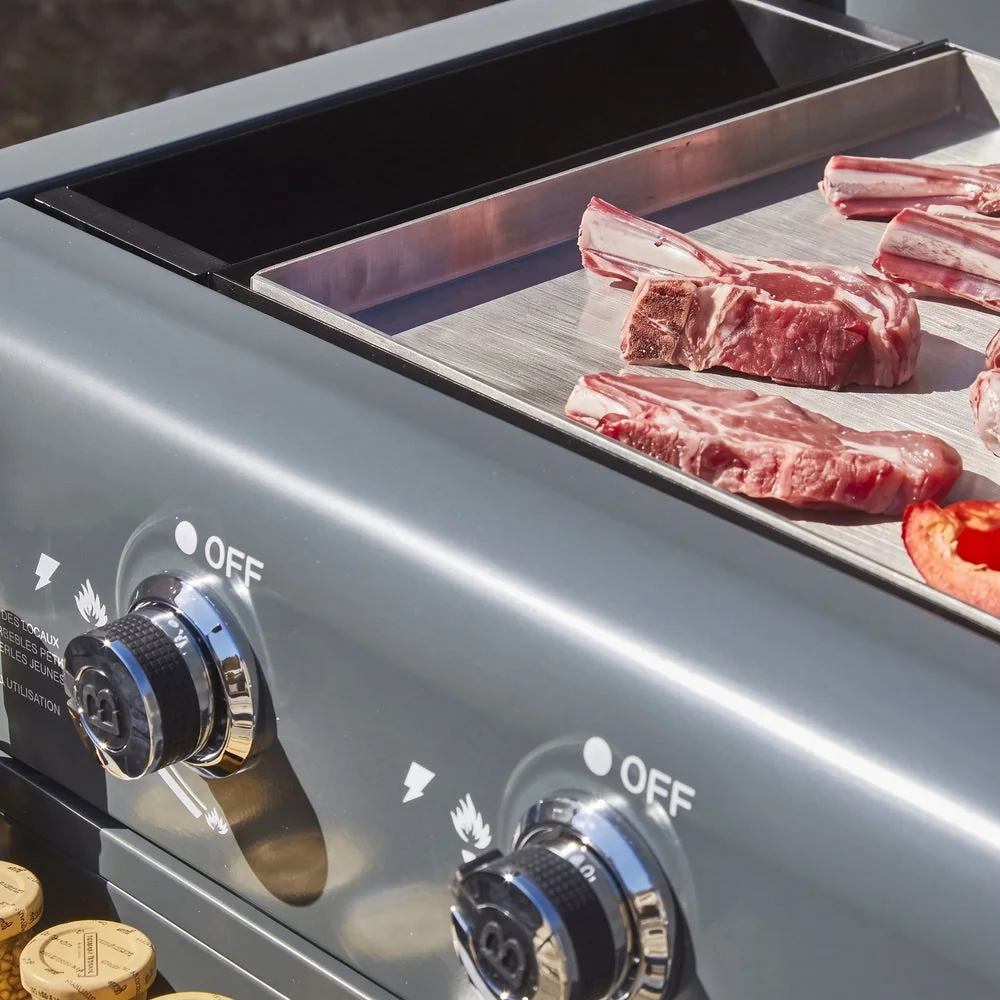 Plancha Gaz REVO Cordoba XL – Plaque Inox – 4 Brûleurs – Chariot Inclus – 9,6 kW - 4