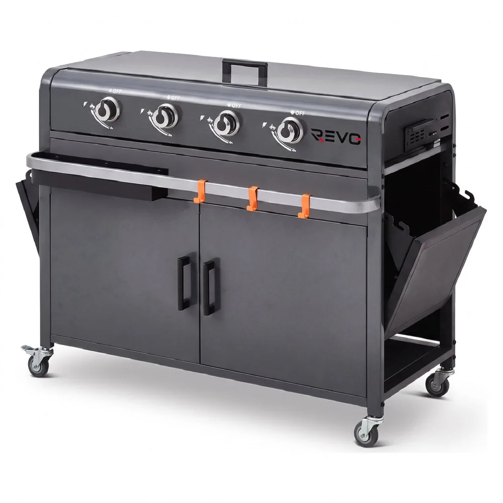 Plancha Gaz REVO Cordoba XL – Plaque Inox – 4 Brûleurs – Chariot Inclus – 9,6 kW - 6