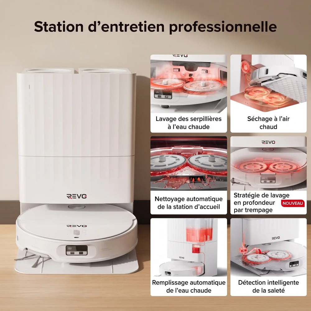 Robot Aspirateur Laveur REVO Apex 25 Blanc – 25 000 Pa avec Station Multifonctionnelle & Navigation Intelligente - 4