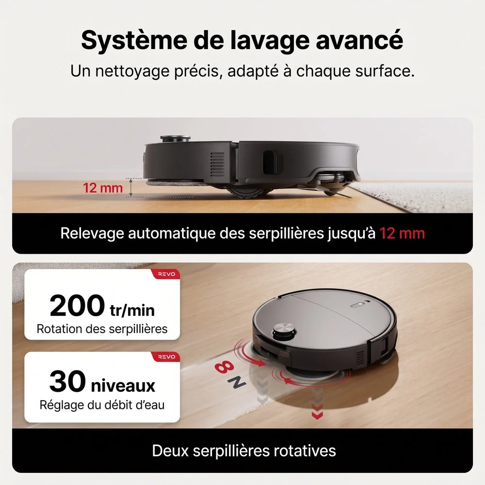 Robot Aspirateur Laveur REVO Apex 25 Noir – 25 000 Pa avec Station Multifonctionnelle & Navigation Intelligente - 5