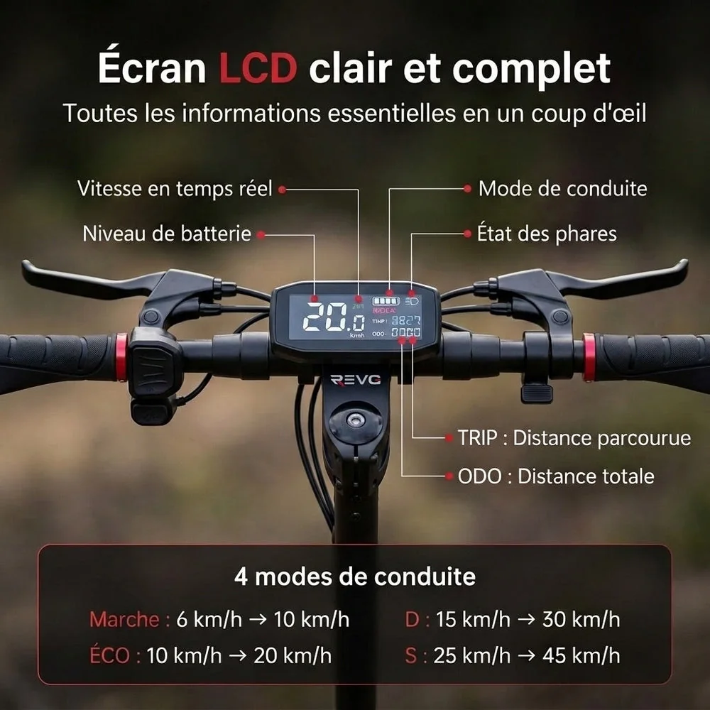 Trottinette Électrique REVO Titan 800 – 800 W – Autonomie 45 km – Batterie 48 V 15 Ah – Pneus Tout-Terrain 10" - 6