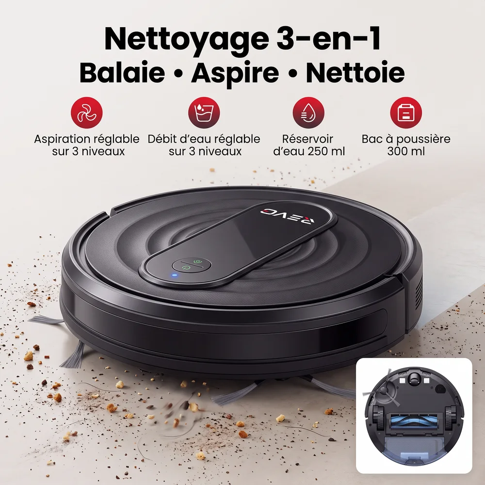 Robot Aspirateur Laveur REVO G20 Pro – 4 500 Pa – Autonomie jusqu’à 180 min – Contrôle par Application - 4
