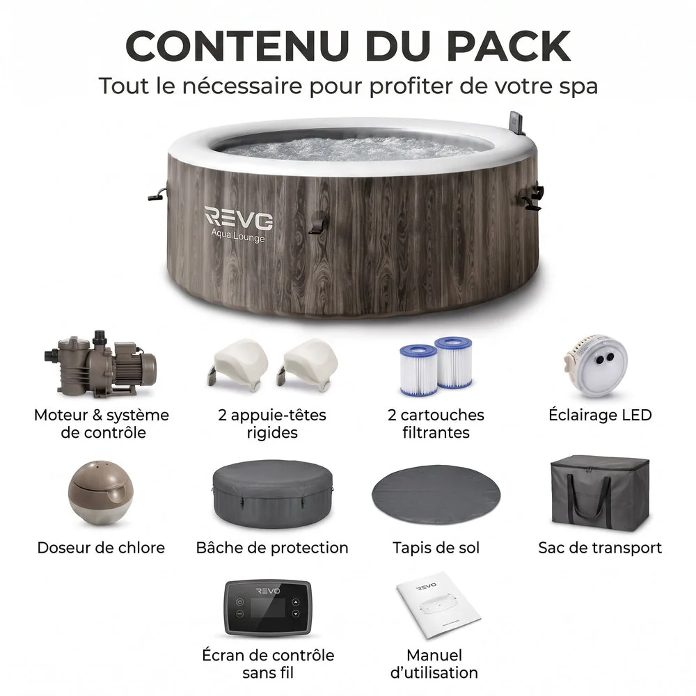 Spa Gonflable REVO Aqua Lounge – 6 Places – 170 Jets – Chauffage 40°C – Wi-Fi - 6