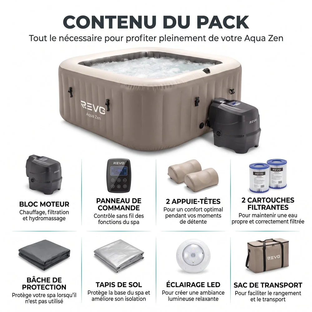 Spa Gonflable REVO Aqua Zen – 4 Places – 140 Jets – Chauffage 40°C – Wi-Fi & LED - 6