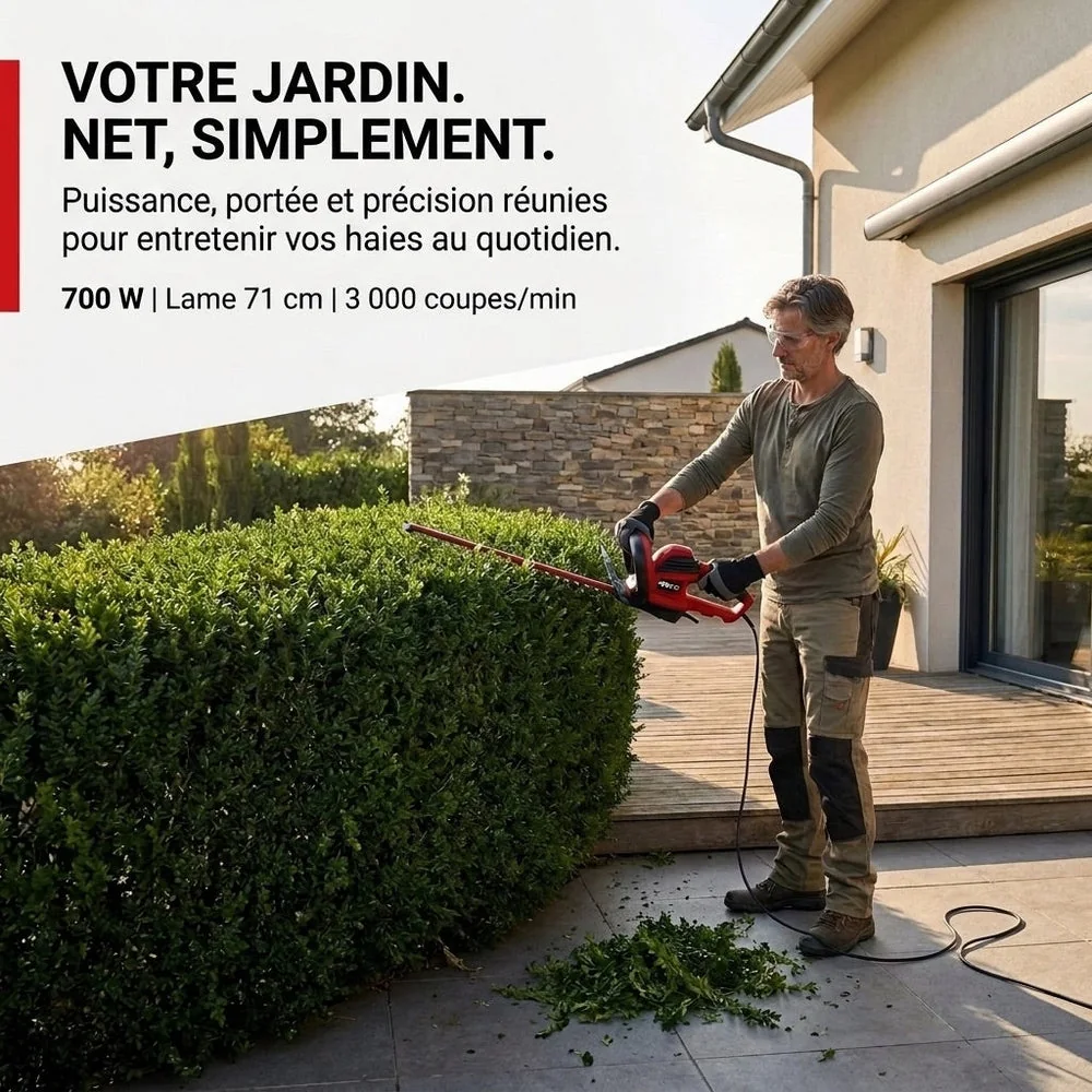 Taille-Haie Électrique REVO Blade 67 – 700 W – Lame 71 cm – Coupe 67 cm – Écartement 30 mm – Poignée Pivotante - 3