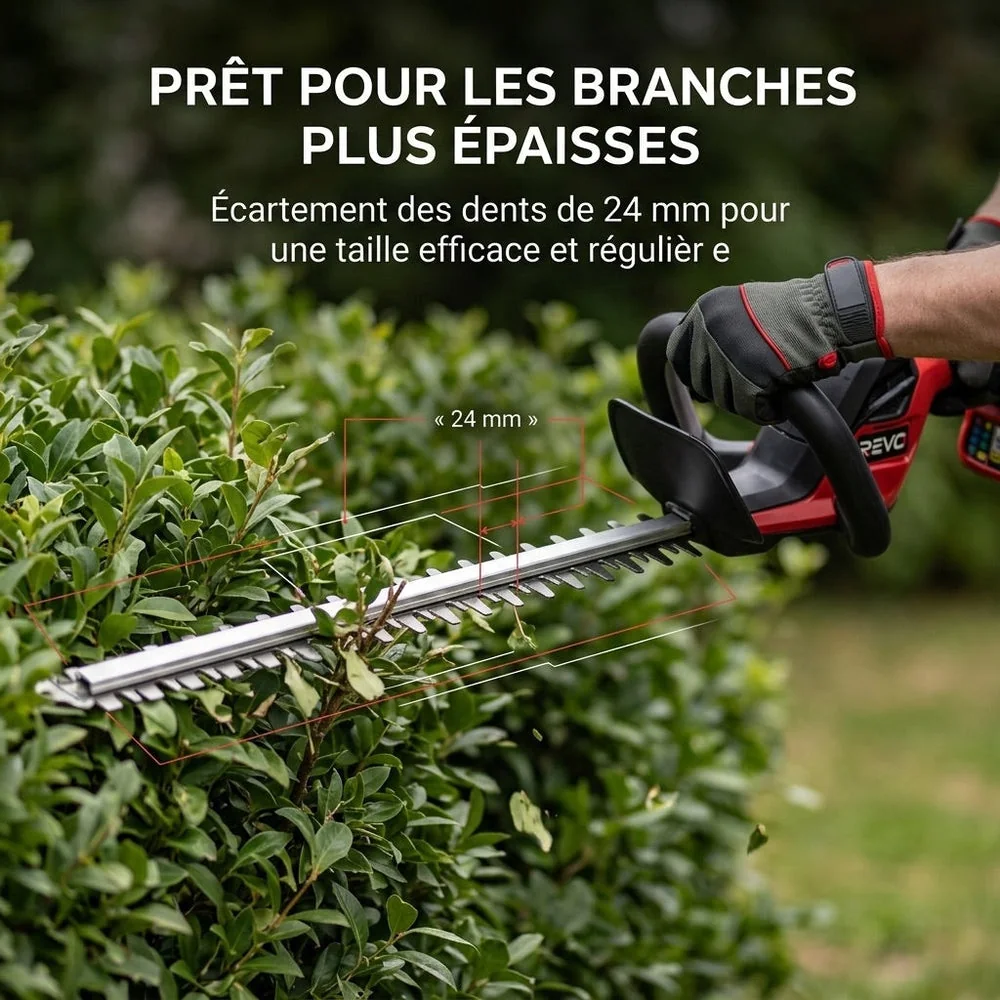 Taille-Haie Sans Fil REVO Ardent 55 – 18 V – Lame 55 cm – Écartement 24 mm – Batterie 2,0 Ah & Chargeur Inclus - 3