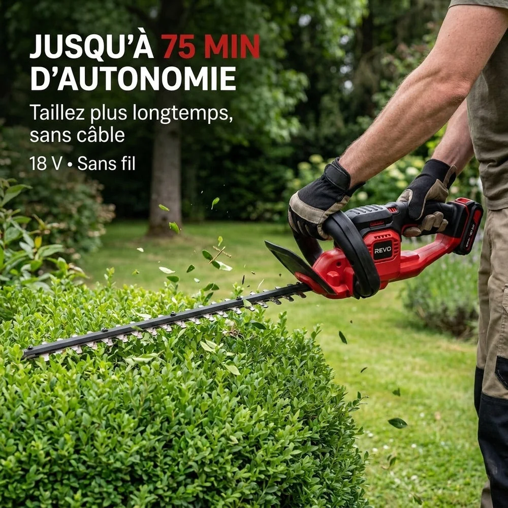 Taille-Haie Sans Fil REVO Silex 55 – 18 V – Lame 55 cm – Coupe jusqu’à 19 mm – Autonomie jusqu’à 75 min - 3
