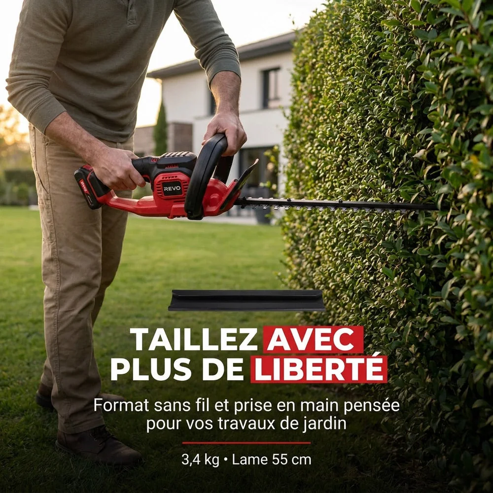 Taille-Haie Sans Fil REVO Silex 55 – 18 V – Lame 55 cm – Coupe jusqu’à 19 mm – Autonomie jusqu’à 75 min - 5