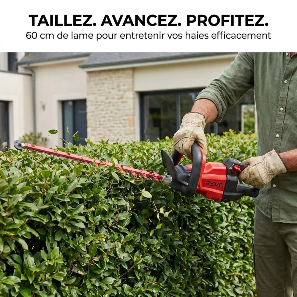 Taille-Haie Sans Fil REVO Stratos 60 – 18 V – Lame 60 cm – Moteur Sans Charbon – 4 400 cps/min – Espacement 35 mm - 3