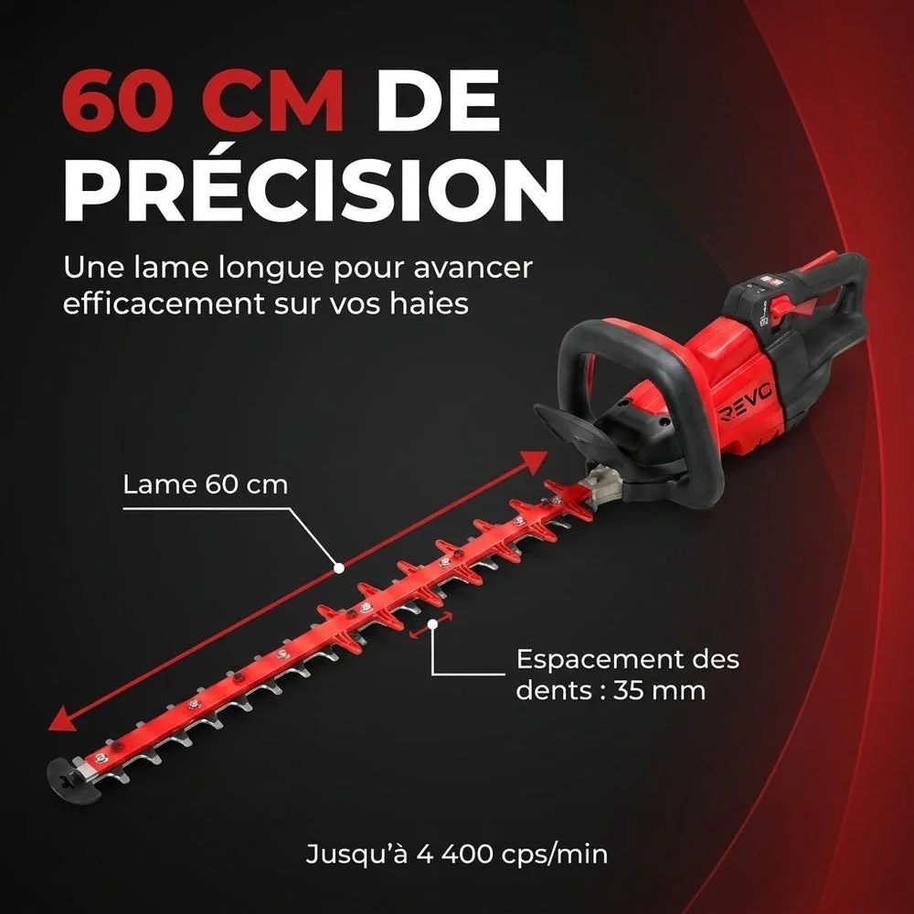 Taille-Haie Sans Fil REVO Stratos 60 – 18 V – Lame 60 cm – Moteur Sans Charbon – 4 400 cps/min – Espacement 35 mm - 4