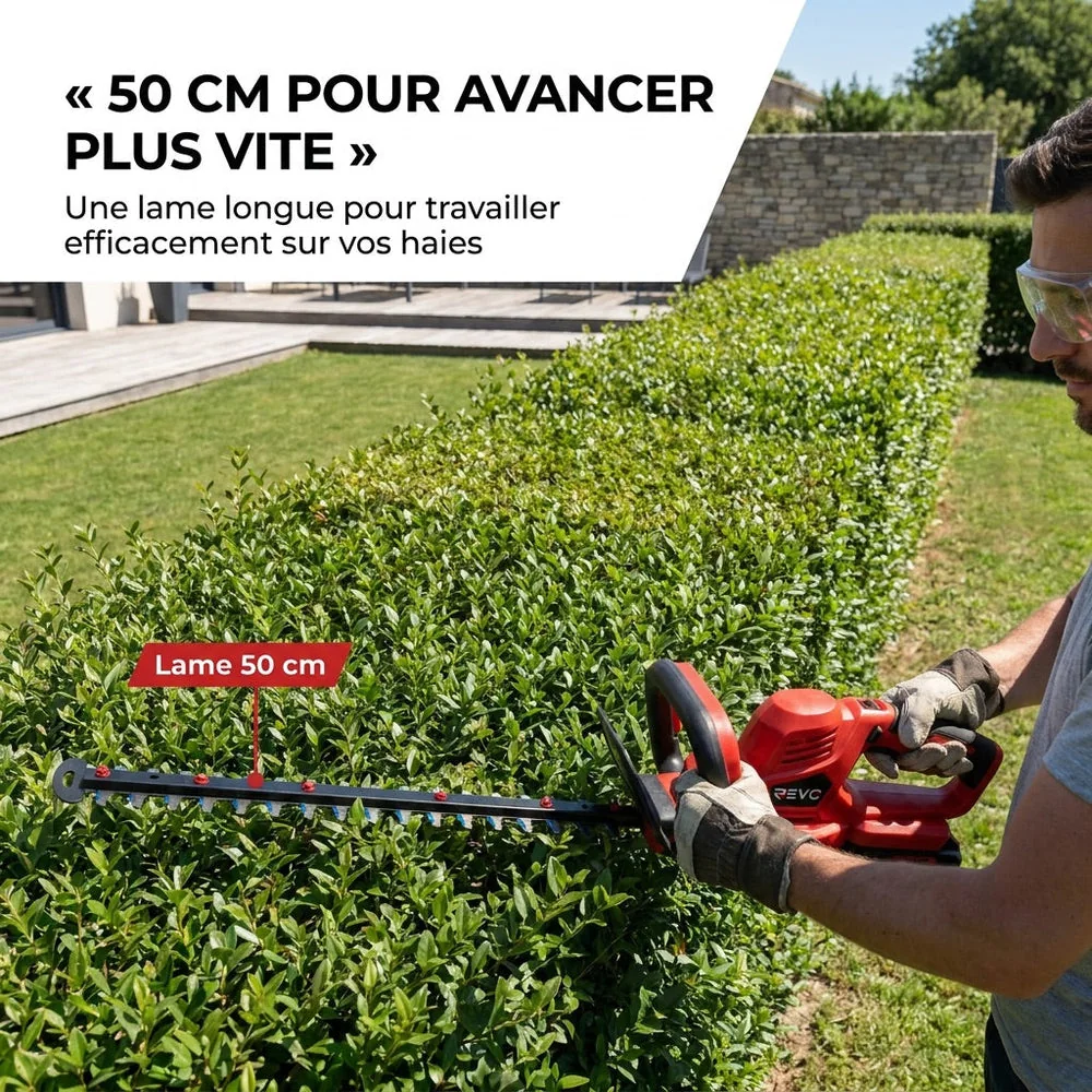 Taille-Haie Sans Fil REVO Vektor 50 – 18 V – Lame 50 cm – Moteur Sans Charbon – 3 Vitesses – Espacement 35 mm - 3