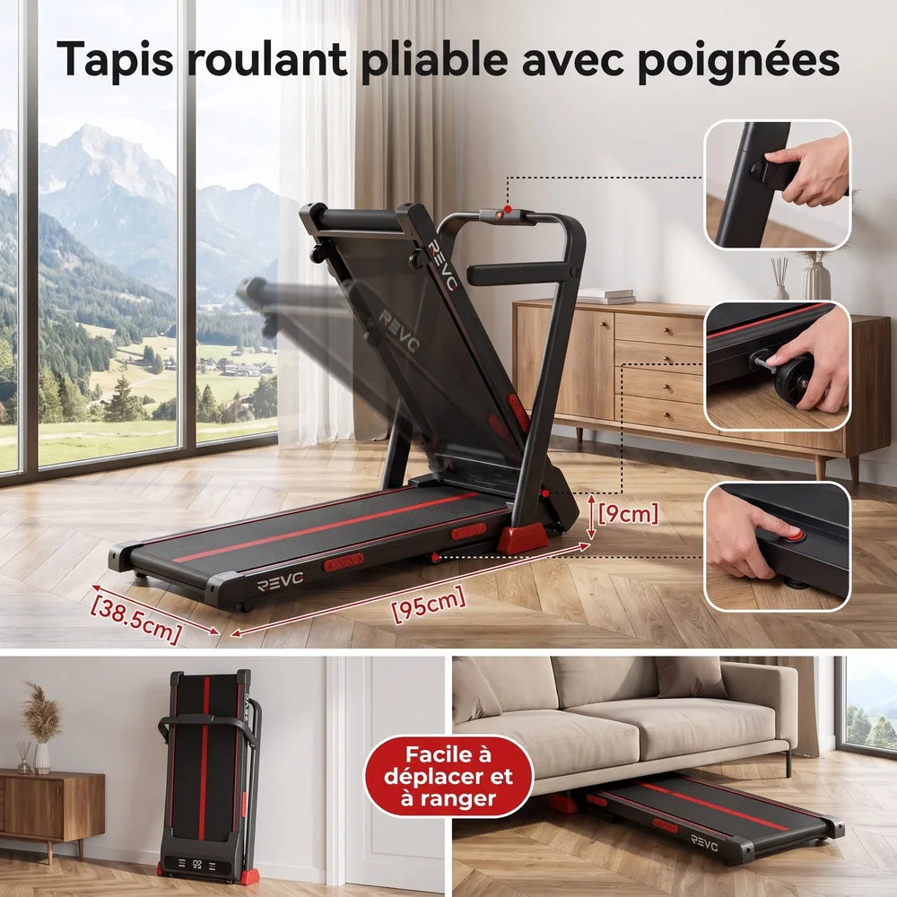 Tapis de Course Pliable REVO Vantage – Moteur 3.0HP – Inclinaison Manuelle 16% – Vitesse 1-10 km/h – Télécommande - 4
