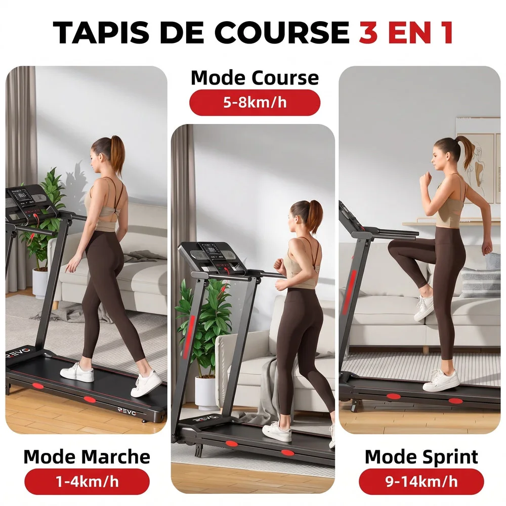 Tapis de Course Pliable REVO Vita – Moteur 3.0HP – Vitesse 1 à 14 km/h – Charge 150 kg – Bluetooth - 4