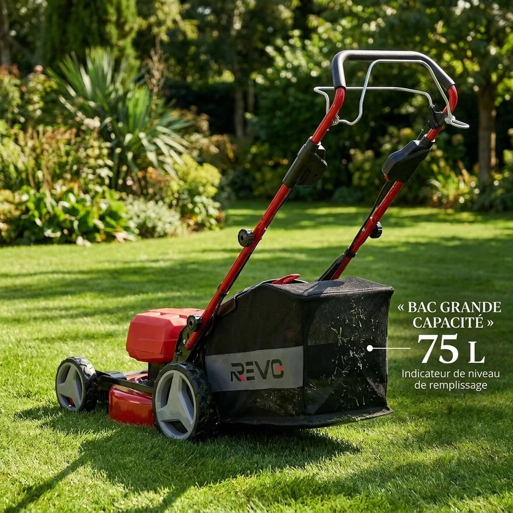 Tondeuse à Gazon sans Fil Auto-tractée REVO Force 700 – 36 V – Coupe 47 cm – 4 Batteries 4,0 Ah – Bac 75 L – Jusqu’à 700 m² - 5