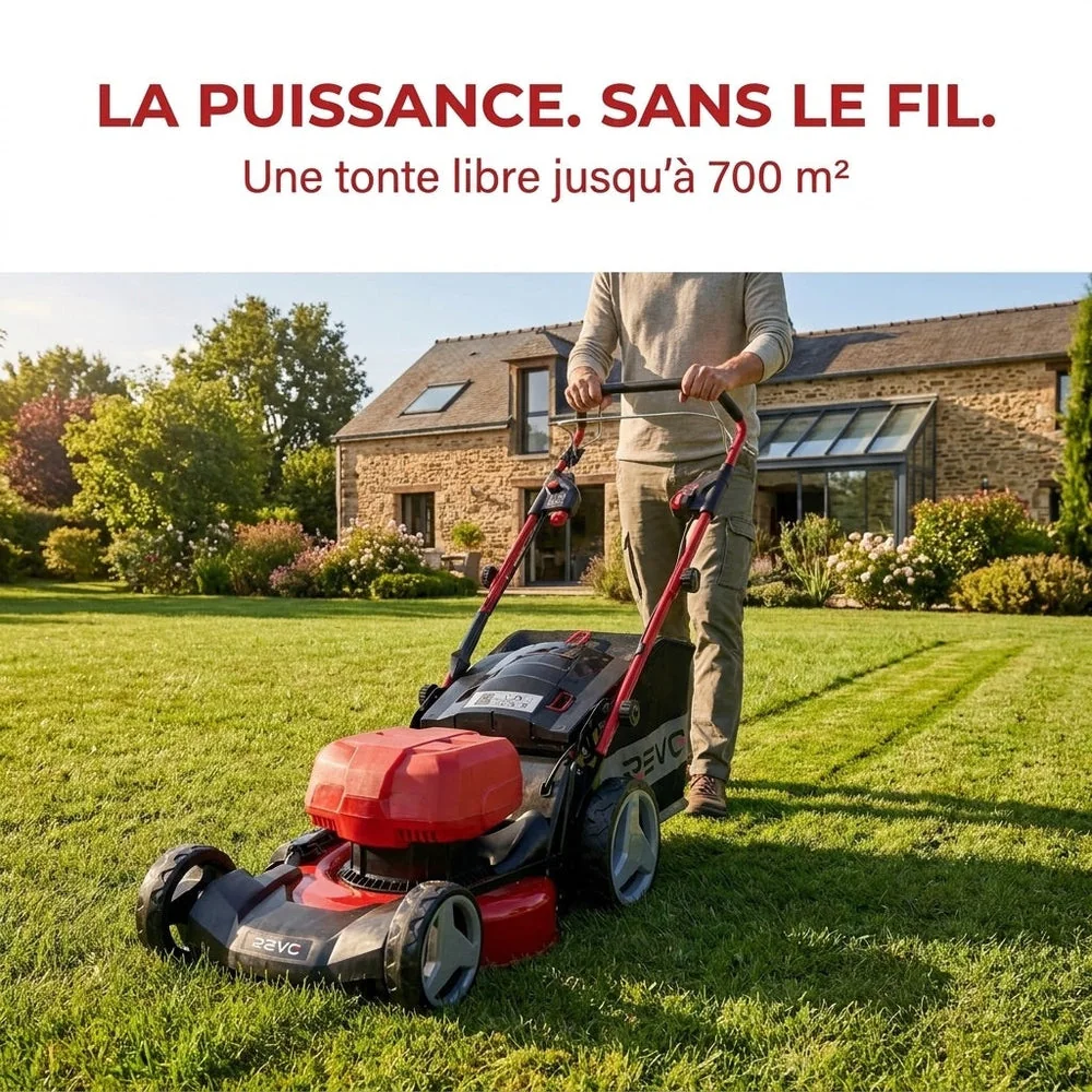 Tondeuse à Gazon sans Fil Auto-tractée REVO Force 700 – 36 V – Coupe 47 cm – 4 Batteries 4,0 Ah – Bac 75 L – Jusqu’à 700 m² - 6