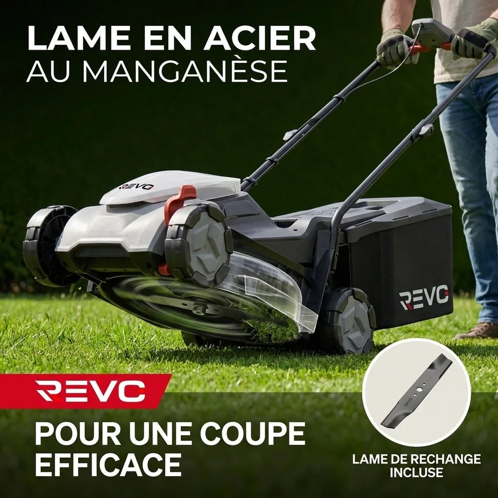 Tondeuse à Gazon sans Fil REVO Garden 300 – 20 V – 33 cm – Batterie 5,0 Ah – 5 Hauteurs de Coupe – Bac 35 L – Jusqu’à 300 m² - 5