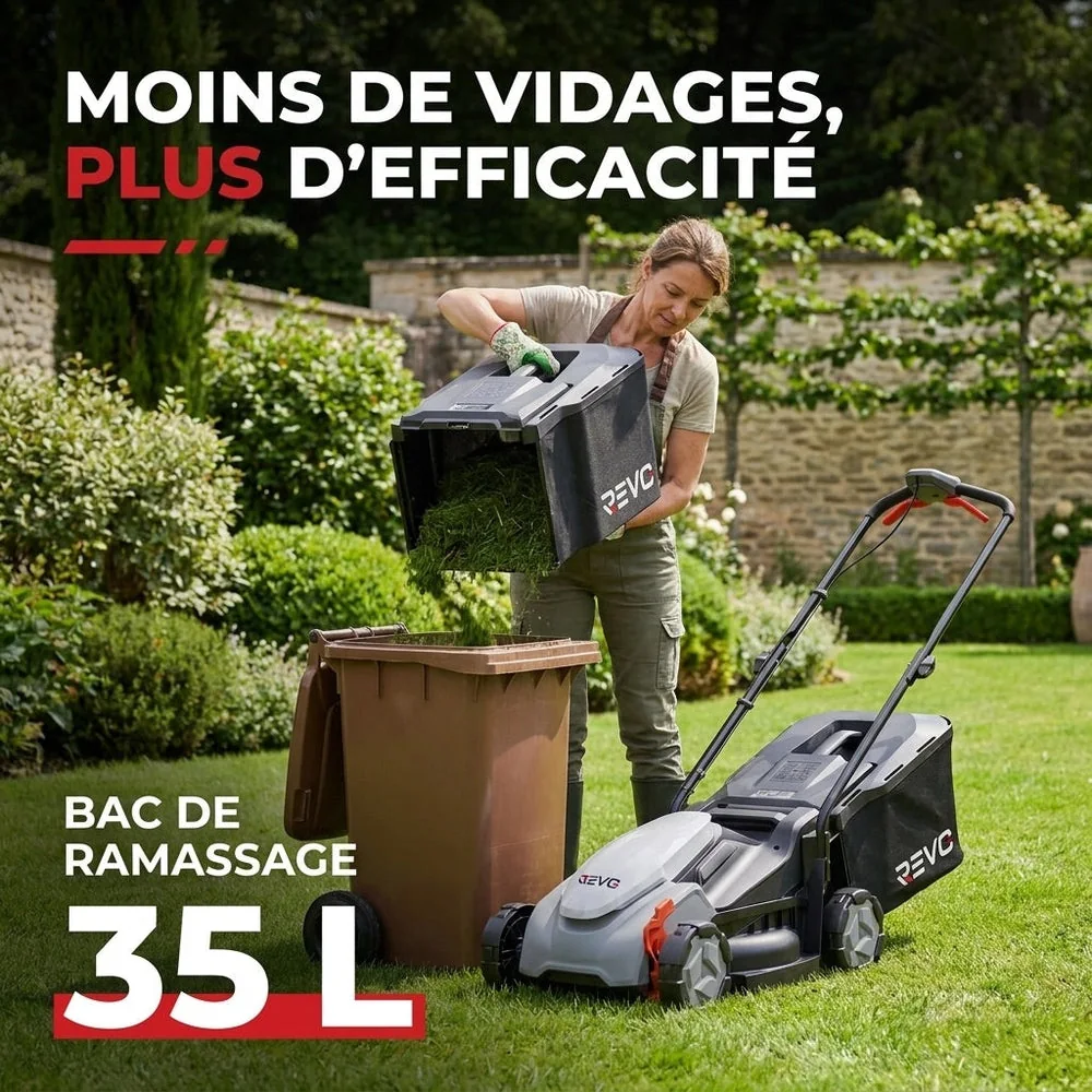 Tondeuse à Gazon sans Fil REVO Garden 300 – 20 V – 33 cm – Batterie 5,0 Ah – 5 Hauteurs de Coupe – Bac 35 L – Jusqu’à 300 m² - 6