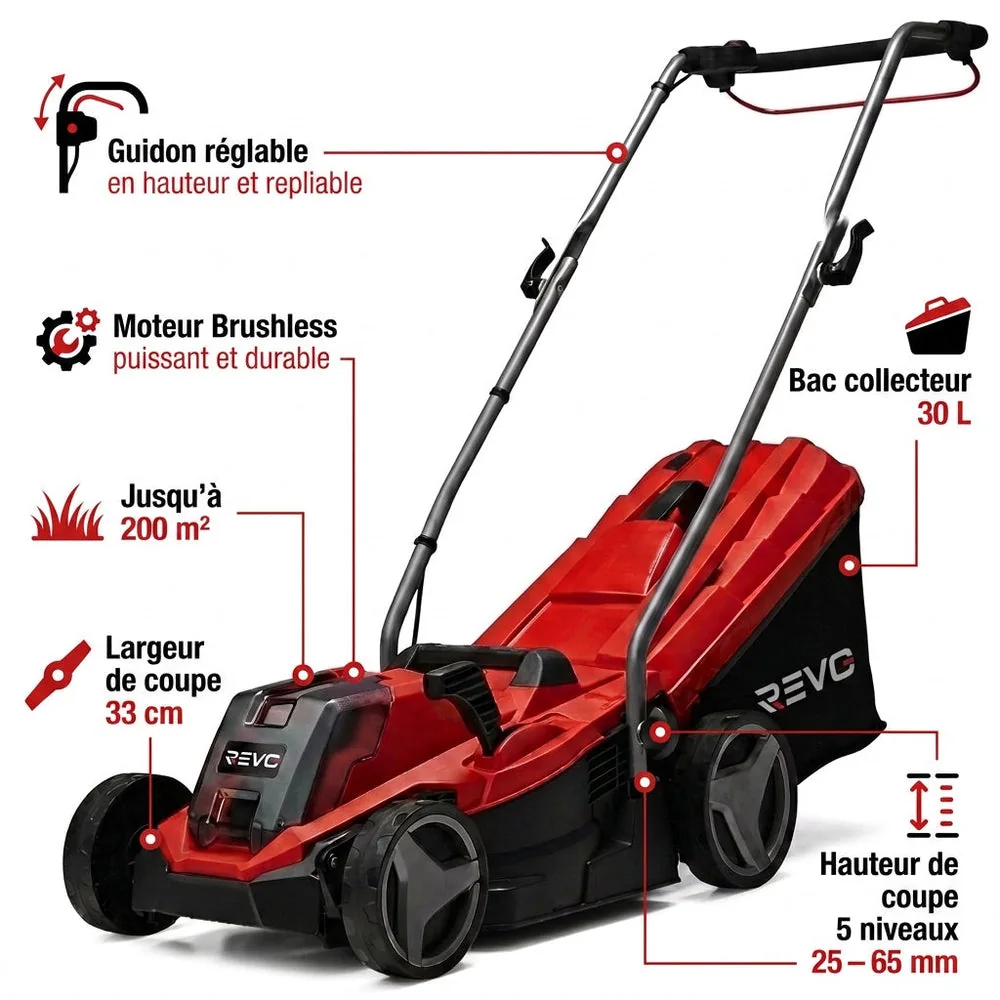 Tondeuse à Gazon sans Fil REVO Swift 200 – 18 V, 33 cm, Moteur Brushless, Batterie 4,0 Ah Incluse, Bac 30 L – Jusqu’à 200 m² - 3