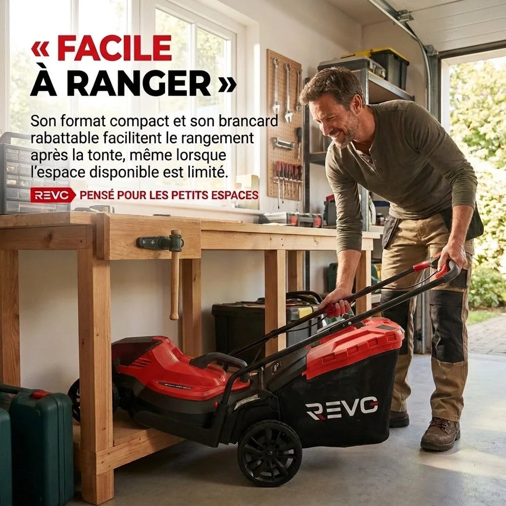 Tondeuse à Gazon sans Fil REVO Verde 33 – 18 V – Coupe 33 cm – 5 Hauteurs 25–65 mm – Bac 35 L – Jusqu’à 300 m² - 3