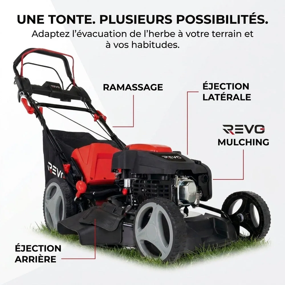 Tondeuse à Gazon Thermique Autotractée REVO Dominus 53 – 224 cm³ / 6 CV – Coupe 53 cm – Démarrage Électrique 20 V – Bac 65 L – Jusqu’à 1 800 m² - 4