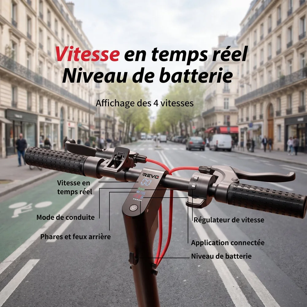 Trottinette Électrique REVO Pulse – 750 W – Autonomie 45 km – Batterie 48 V 14 Ah – Pneus 9,3" – 4 Modes - 3