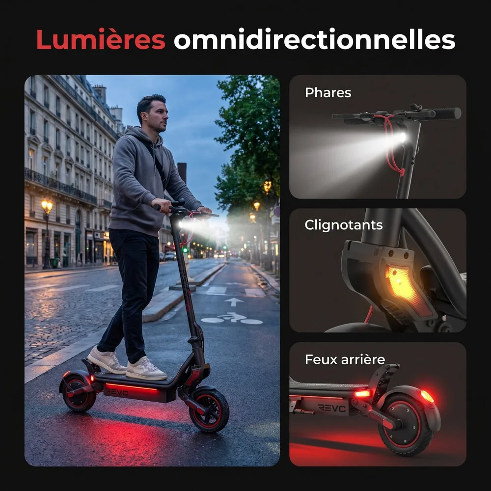 Trottinette Électrique REVO Pulse – 750 W – Autonomie 45 km – Batterie 48 V 14 Ah – Pneus 9,3" – 4 Modes - 4