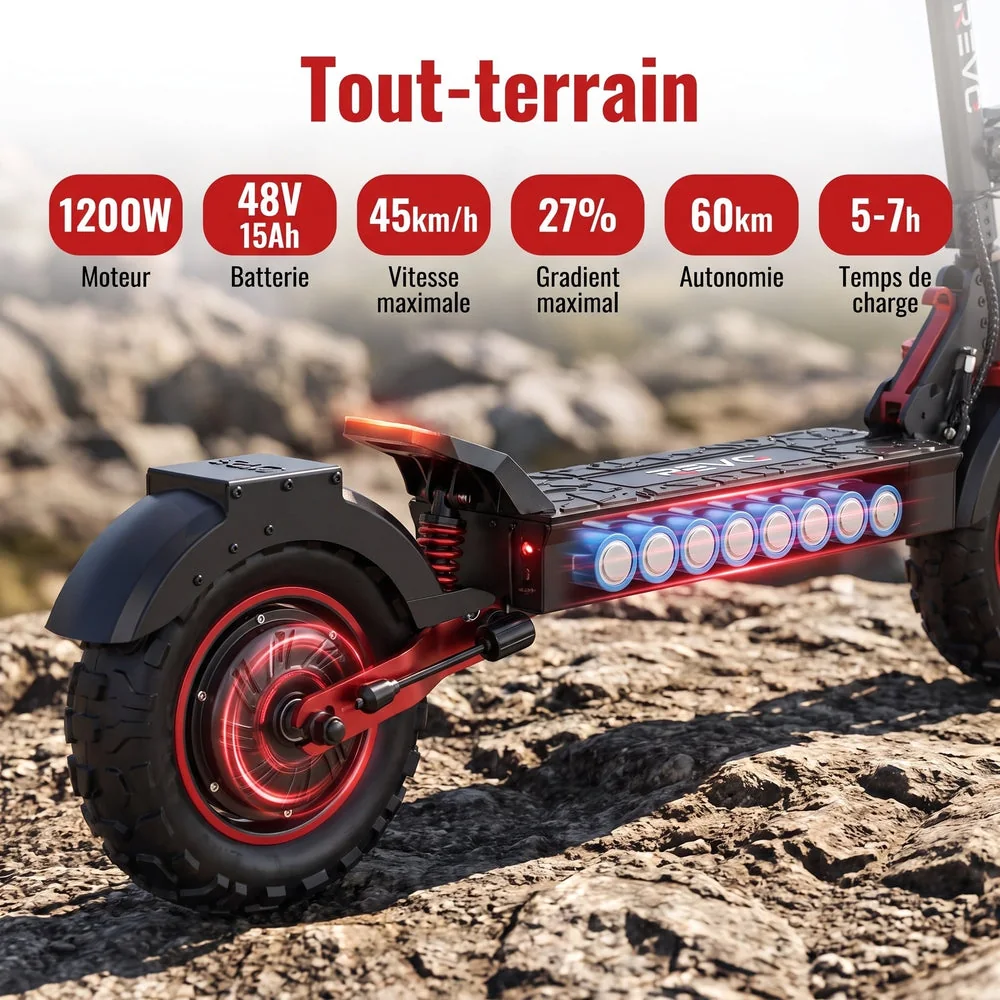 Trottinette Électrique REVO Peak – 1000 W (pointe 1200 W) – Autonomie 55 km – Batterie 48V 15Ah – Pneus 11" Tout-Terrain - 3