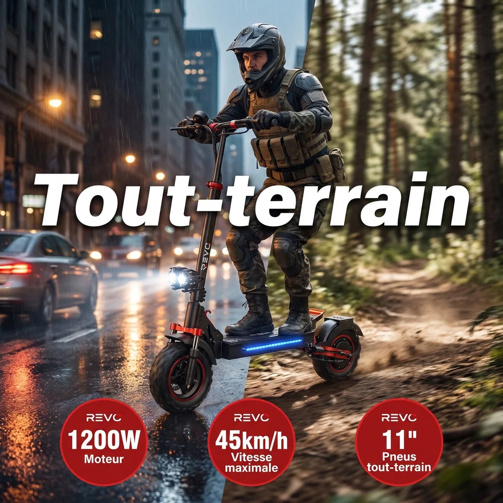 Trottinette Électrique REVO Peak – 1000 W (pointe 1200 W) – Autonomie 55 km – Batterie 48V 15Ah – Pneus 11" Tout-Terrain - 6