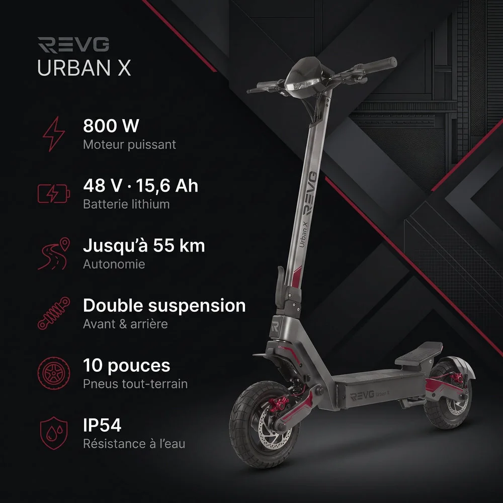 Trottinette Électrique REVO Urban X – 800 W – Autonomie 55 km – Pneus 10" – Suspensions AV/AR - 6