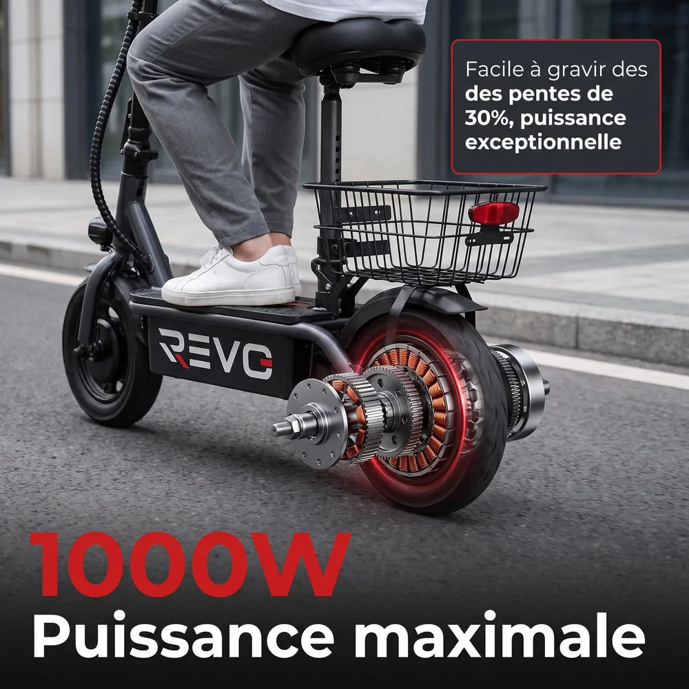 Trottinette Électrique REVO Prime – 1000 W – Autonomie 55-60 km – Batterie 48V 13Ah – Siège Confort Intégré - 4
