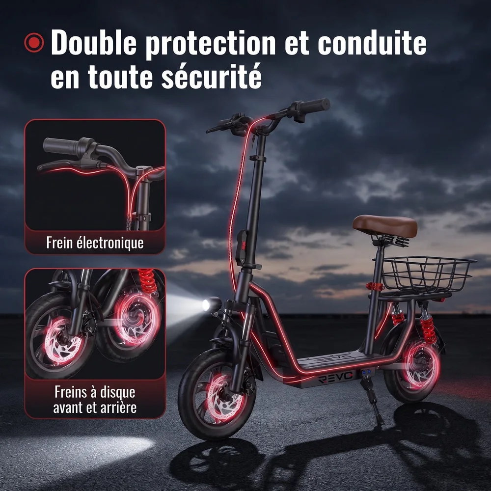 Trottinette Électrique REVO Zenith – 500 W – Autonomie 35 km – Batterie 36V 7,5Ah – Pneus 12" – Avec Siège - 3
