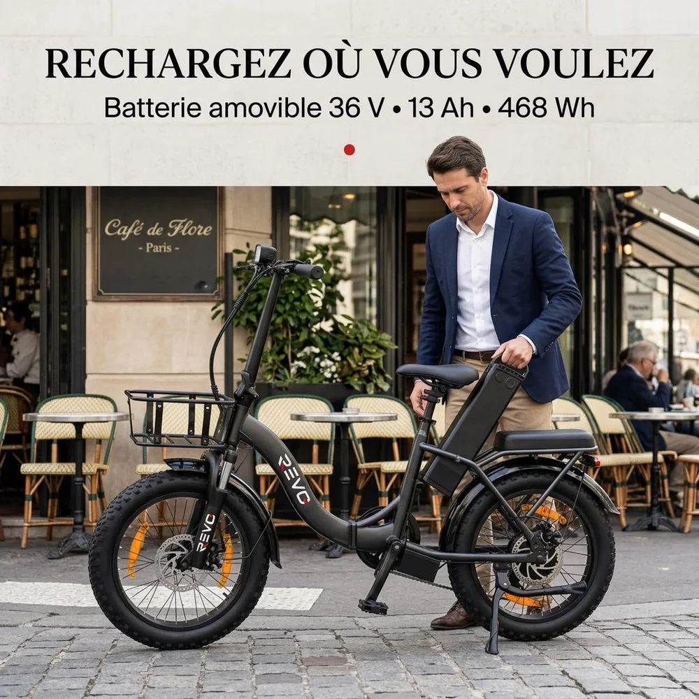 Vélo Électrique Pliable REVO Cargo – 250 W – Autonomie jusqu’à 80 km – Batterie 468 Wh – Pneus Fat 20 × 3.0″ - 4