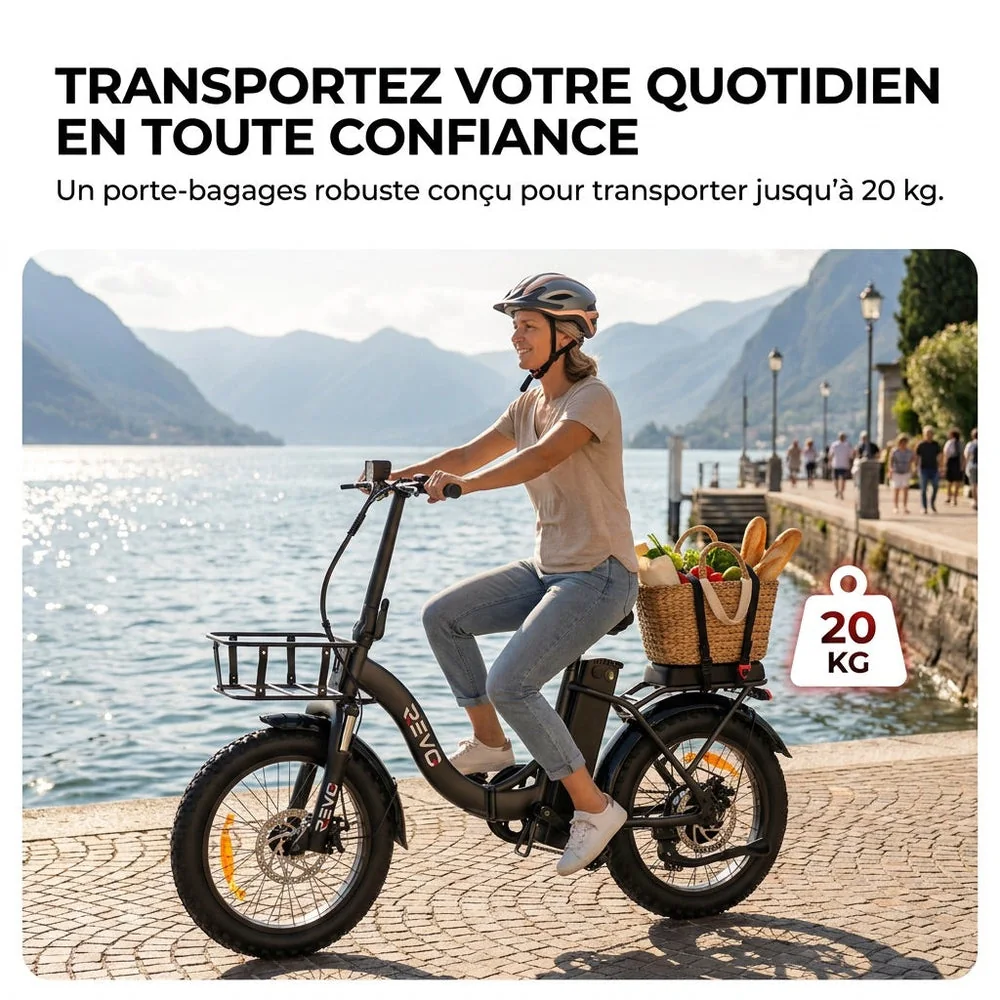 Vélo Électrique Pliable REVO Cargo – 250 W – Autonomie jusqu’à 80 km – Batterie 468 Wh – Pneus Fat 20 × 3.0″ - 6