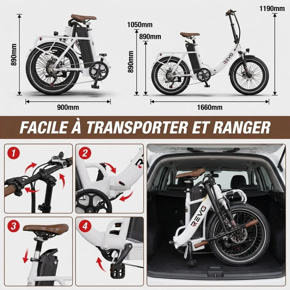 Vélo Électrique Pliable REVO Flex – 250W – Batterie 48V 17Ah – Autonomie jusqu’à 120 km – Pneus 20″ x 3.0″ - 4