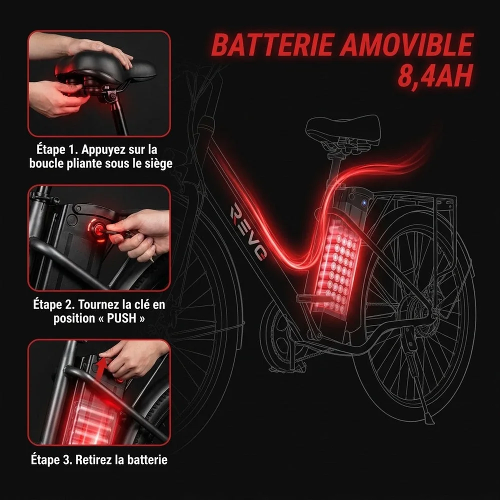 Vélo Électrique REVO Avenue 26″ – Moteur 250W – Batterie Amovible 36V 8,4Ah – Autonomie jusqu’à 70 km – Freins à Disque - 3