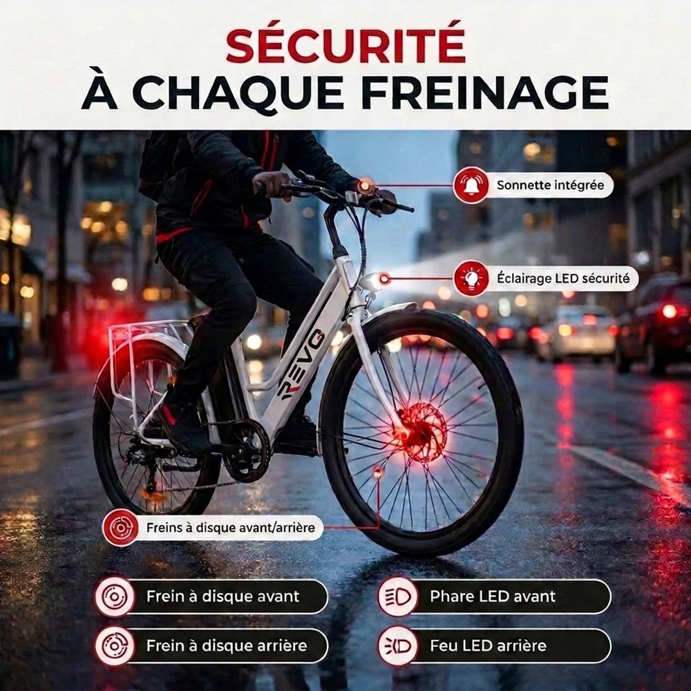 Vélo Électrique REVO Avenue 26″ – Moteur 250W – Batterie Amovible 36V 8,4Ah – Autonomie jusqu’à 70 km – Freins à Disque - 4
