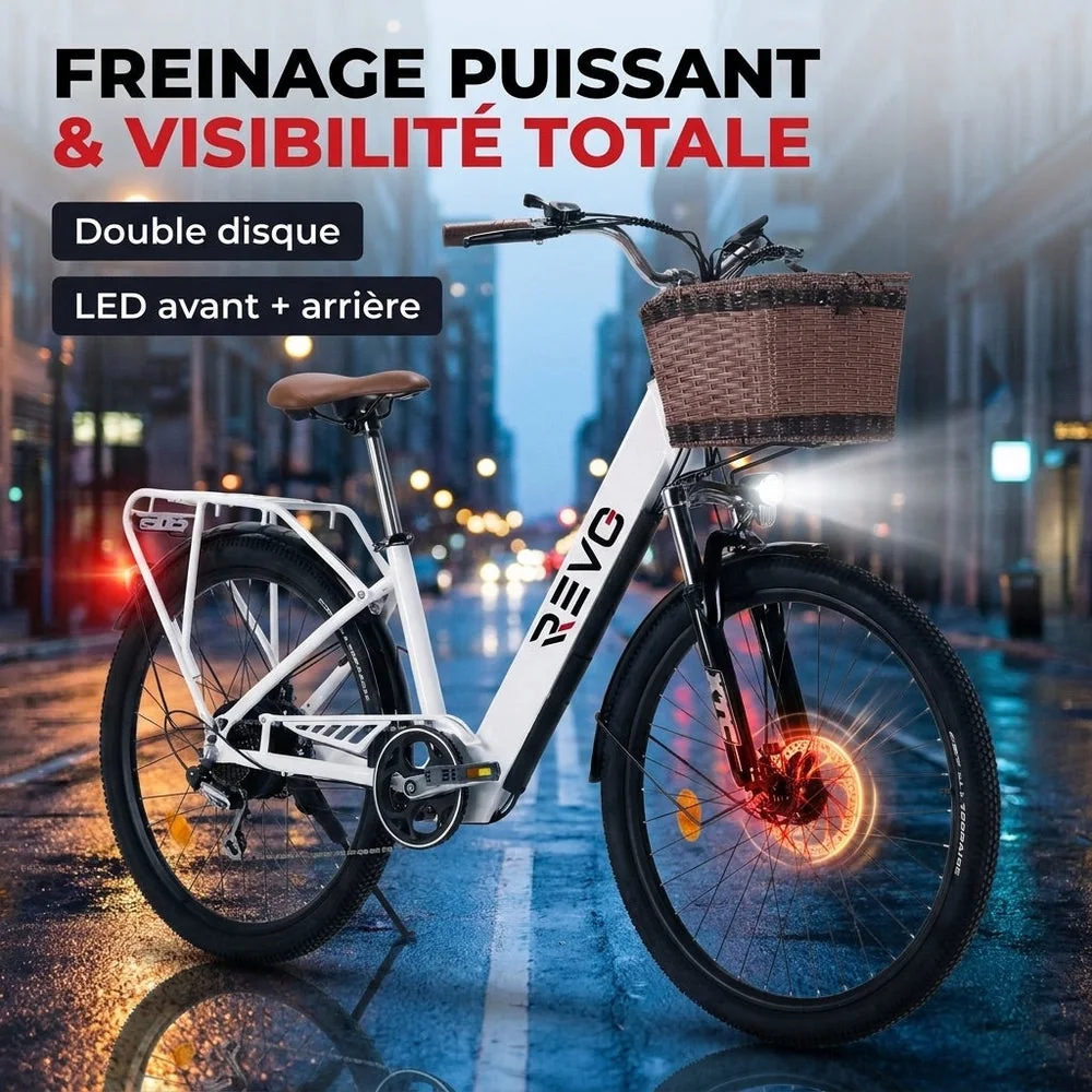 Vélo Électrique REVO Citya – 250 W – Autonomie 80 km – Batterie 36 V 10 Ah – 26" – Panier & Porte-Bagages - 5