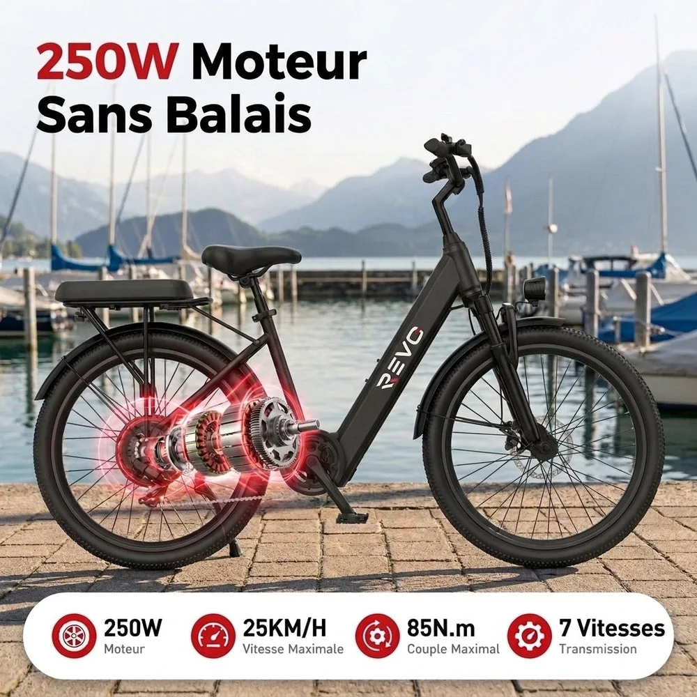 Vélo Électrique REVO Horizon 24 – 250 W – Autonomie jusqu’à 40 km – Batterie 36 V 10 Ah – 7 Vitesses - 4