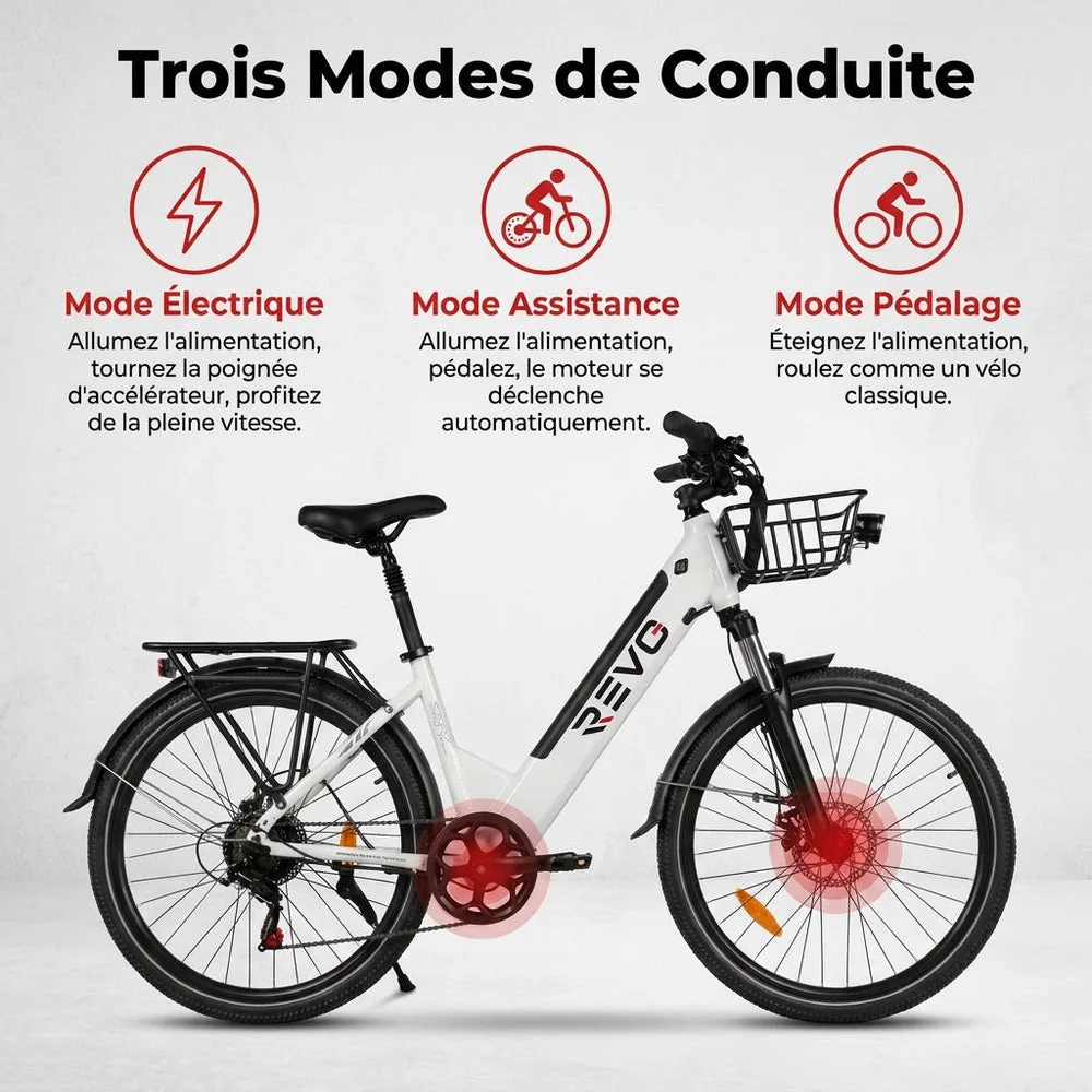 Vélo Électrique REVO Metro – 26″ – Moteur 500 W – Batterie 36 V 15 Ah – Shimano 7 Vitesses – Fourche Suspendue - 3