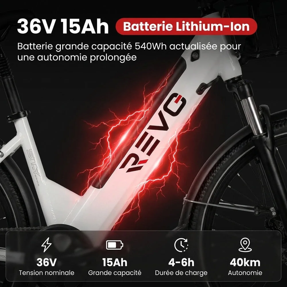 Vélo Électrique REVO Metro – 26″ – Moteur 500 W – Batterie 36 V 15 Ah – Shimano 7 Vitesses – Fourche Suspendue - 5