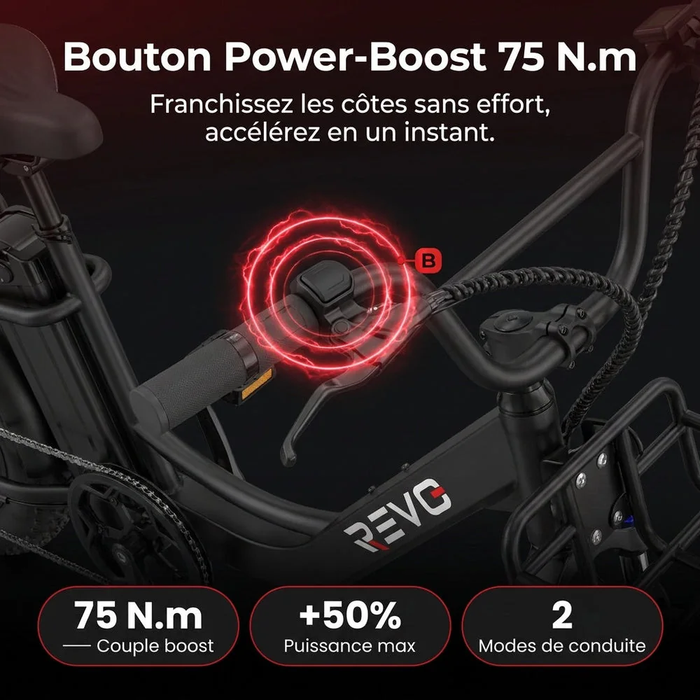 Vélo Électrique Fat Bike REVO Terra Boost – 250 W – Autonomie jusqu’à 126 km – Batterie 48 V 13 Ah – Couple 75 Nm – Pneus 20" x 4" - 6
