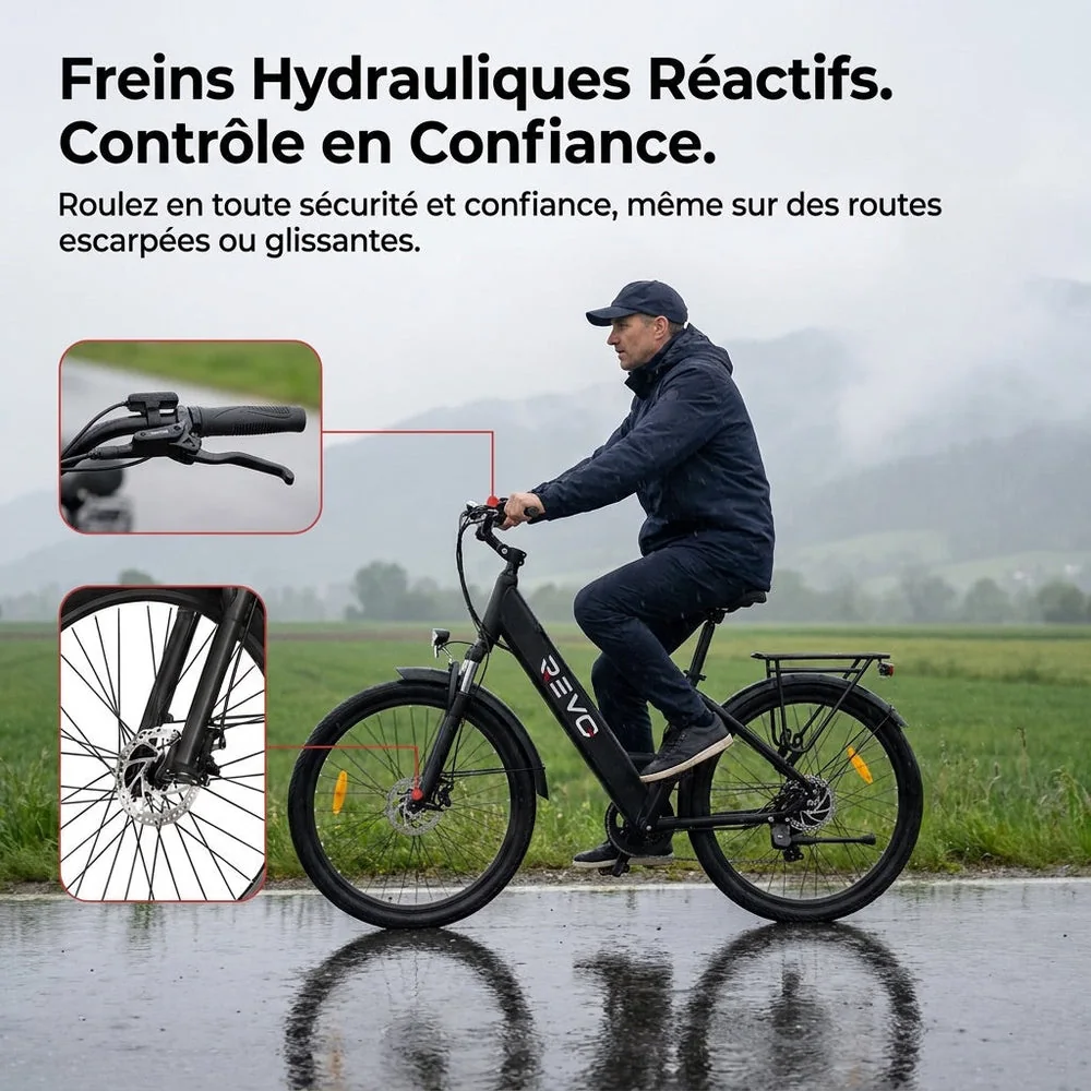 Vélo Électrique REVO Venture – 250 W – Autonomie jusqu’à 100 km – Batterie 561,6 Wh – Roues 27,5" – Freins Hydrauliques - 6