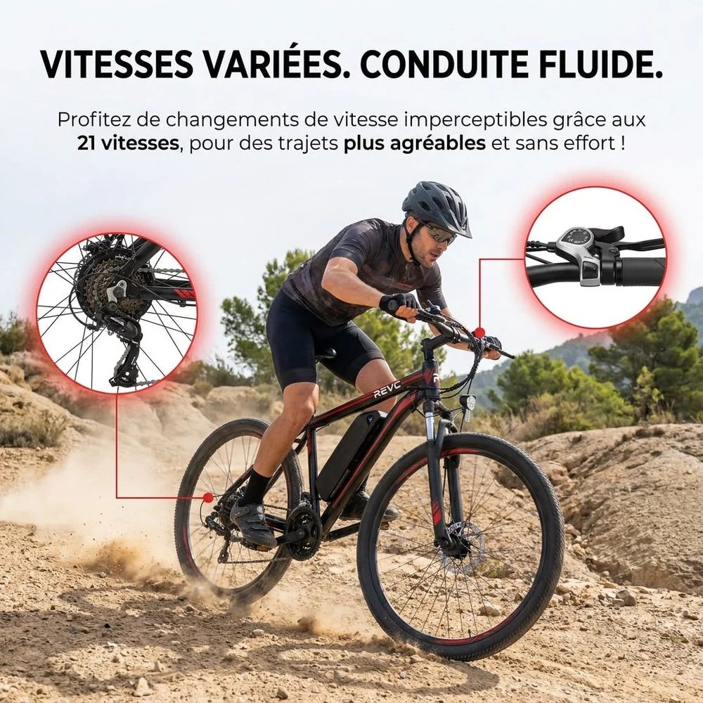 Vélo Électrique VTT REVO Ridge 65 – 250 W – Autonomie jusqu’à 65 km – Batterie Amovible 13 Ah – 21 Vitesses – Pneus 26"** - 3