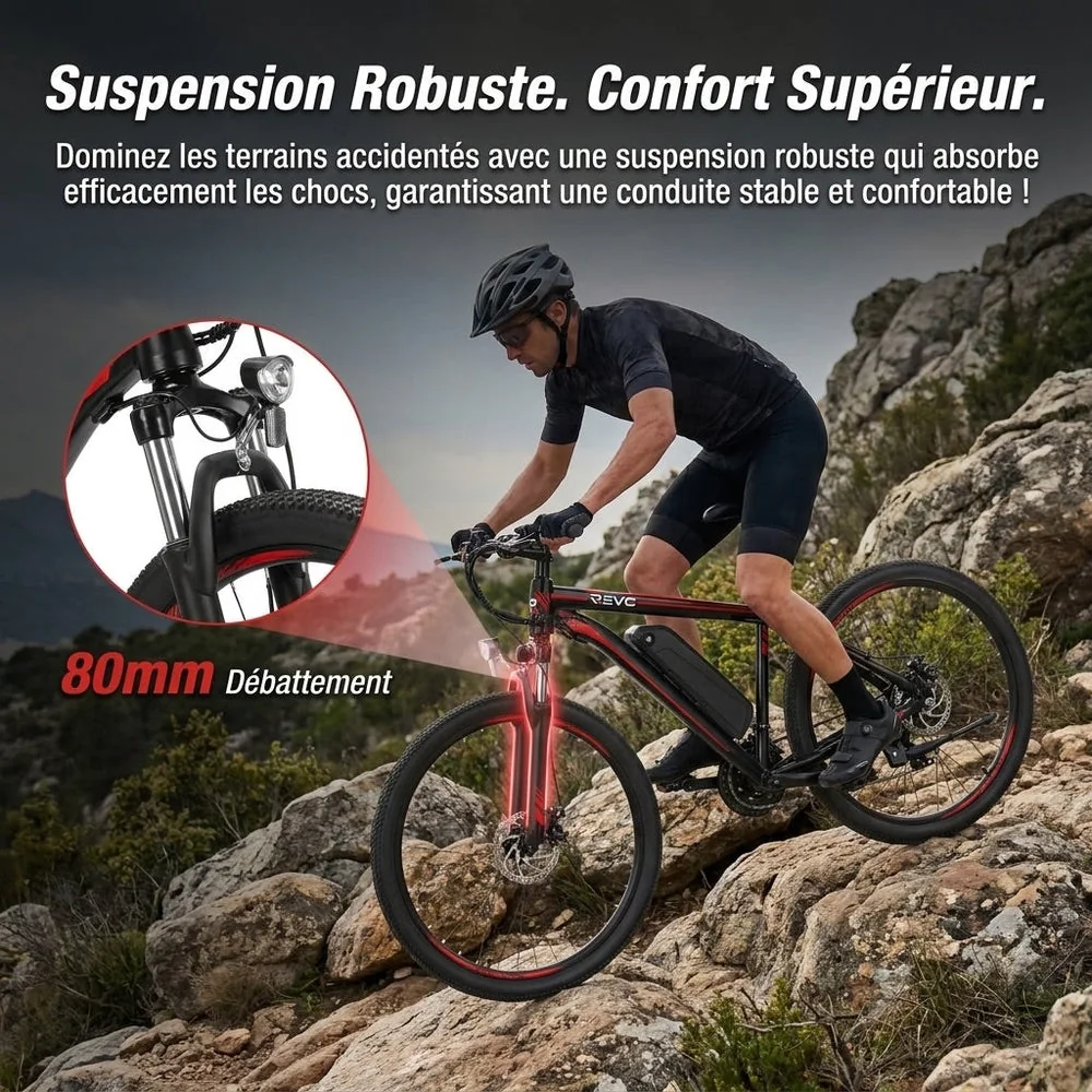 Vélo Électrique VTT REVO Ridge 65 – 250 W – Autonomie jusqu’à 65 km – Batterie Amovible 13 Ah – 21 Vitesses – Pneus 26"** - 4