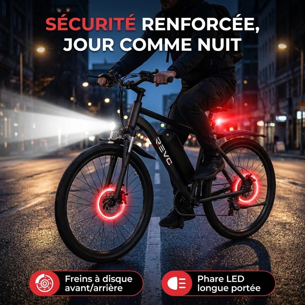 Vélo Électrique VTT REVO Trail – 250 W – Autonomie 35 à 90 km – Batterie 36 V 10,4 Ah – Pneus 26" – 7 Vitesses - 4